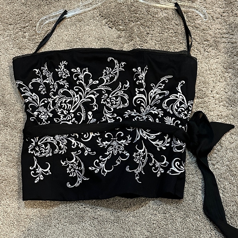 White House Black Market Black Camisole with White Embroidery